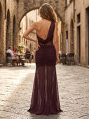 Tulle Mermaid One Shoulder Long Formal Dresses with Pleats