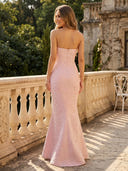 Jacquard Mermaid Strapless Long Formal Dresses with Embroidery