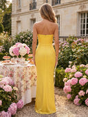 Sequin Mermaid Strapless Sleeveless Long Formal Dresses with Slit