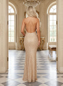 Sequin Mermaid Halter Long Formal Dresses with Pleated
