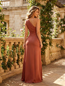 Satin Mermaid One Shoulder Long Formal Dresses with Slit