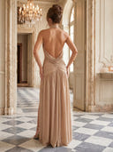 Satin Mermaid Deep V Neck Sleeveless Long Formal Dresses with Slit