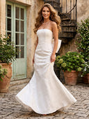 Satin Mermaid Strapless Long Formal Dresses with Bow