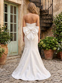 Satin Mermaid Strapless Long Formal Dresses with Bow