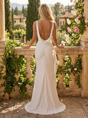 Satin Mermaid V Neck Spaghetti Straps Long Formal Dresses with Slit