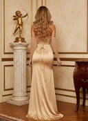 Satin Mermaid Strapless Long Formal Dresses with Scarf