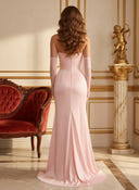 Satin Mermaid Strapless Long Formal Dresses with Scarf