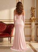 Satin Mermaid Strapless Long Formal Dresses with Scarf Wedding Guest Maxi Dresses