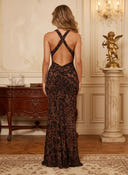 Mermaid Halter Long Formal Dresses with Pleated