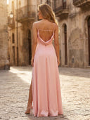 Satin A Line Spaghetti Straps Long Formal Dresses with Slit