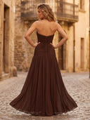 Satin Mermaid Strapless Long Formal Dresses with Slit