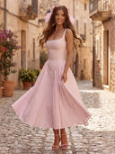 Chiffon A Line Square Neck Spaghetti Straps Long Formal Dresses with Drop Waist