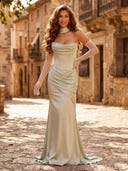 Satin Mermaid Strapless Long Formal Dresses with Scarf