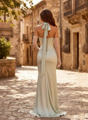 Satin Mermaid Strapless Long Formal Dresses with Scarf Wedding Guest Maxi Dresses
