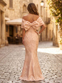 Satin Mermaid Off Shoulder Long Formal Dresses with Bow
