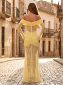Tulle Mermaid Off Shoulder Long Sleeves Long Formal Dresses with Lace
