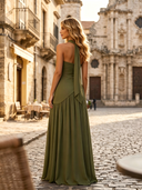 Chiffon A Line Strapless Long Formal Dresses with Scarf