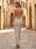 Sequin Mermaid Halter Long Formal Dresses with Backless