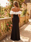 Satin Mermaid Off Shoulder Long Formal Dresses with Slit