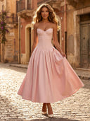 Satin A Line Strapless Long Formal Dresses with Corset