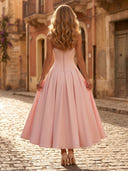Satin A Line Strapless Long Formal Dresses with Corset