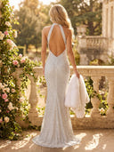 Sequin Mermaid Halter V Neck Long Formal Dresses with Backless