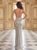 Mermaid Square Neck Spaghetti Straps Long Formal Dresses with Sequin
