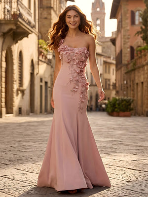 Mermaid Satin One Shoulder Sleeveless Long Formal Dresses