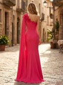 Sheath Satin One Shoulder Sleeveless Long Formal Dresses with Split Side