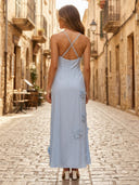 Satin Sheath V Neck Sleeveless Long Formal Dresses