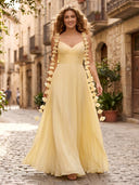 A Line Chiffon V Neck Sleeveless Long Formal Dresses
