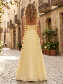 A Line Chiffon V Neck Sleeveless Long Formal Dresses