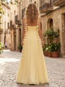 Chiffon Sheath Strapless Sleeveless Long Formal Dresses with Flower Wedding Guest Maxi Dresses