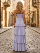 A Line Satin Strapless Sleeveless Long Formal Dresses