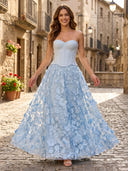 A Line Sweetheart Sleeveless Long Formal Dresses with Flower
