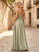 A Line Halter Sleeveless Pleated Formal Dresses with Slit