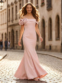 Mermaid Off Shoulder Sleeveless Long Formal Dresses with Flower