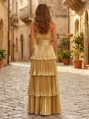 A Line Tiered Strapless Sleeveless Long Formal Dresses