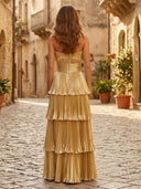 A Line Tiered Strapless Long Formal Dresses Wedding Guest Sleeveless Maxi Dresses
