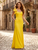 Mermaid V Neck Sleeveless Long Formal Dresses with Bow