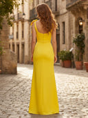 Mermaid V Neck Sleeveless Long Formal Dresses with Bow