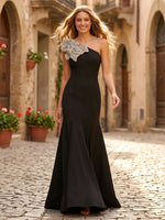 Mermaid Satin One Shoulder Sleeveless Long Formal Dresses