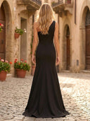 Mermaid Satin One Shoulder Long Formal Dresses Wedding Guest Sleeveless Maxi Dresses