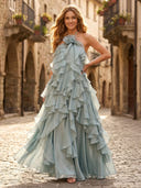 A Line Halter Sleeveless Long Formal Dresses with Flower