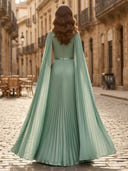 A Line Round Neck Sleeveless Long Formal Dresses with Pockets