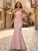 Mermaid One Shoulder Sleeveless Long Formal Dresses with Flower