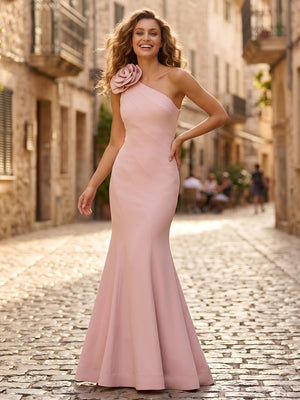 Mermaid One Shoulder Sleeveless Long Formal Dresses with Flower