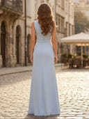 Sheath Satin Scoop Neck Sleeveless Long Formal Dresses