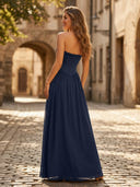 Chiffon A Line Strapless Long Formal Dresses with Drop Waist