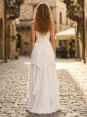 Chiffon A Line Strapless Long Formal Dresses with Ruffles